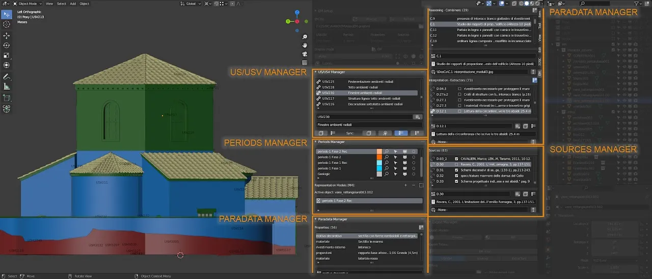 EM graph and proxy models of the Roman Villa of Aiano